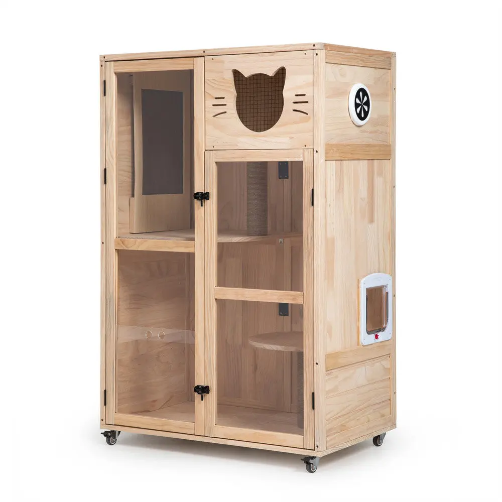 Armoire à chats multi-étages Coziwow 32,5 po bois massif beige — Jouets pour chiens