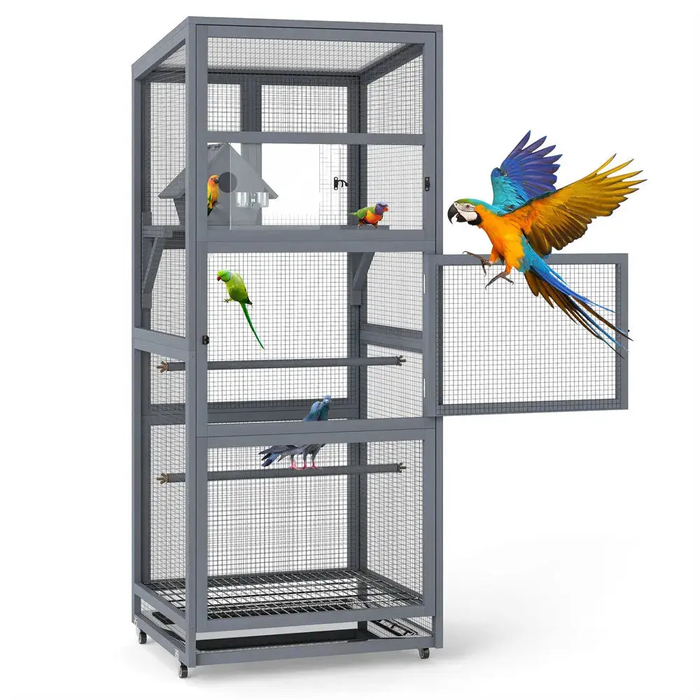 Coziwow 68"H Gray Wooden Bird Cage with Wheels