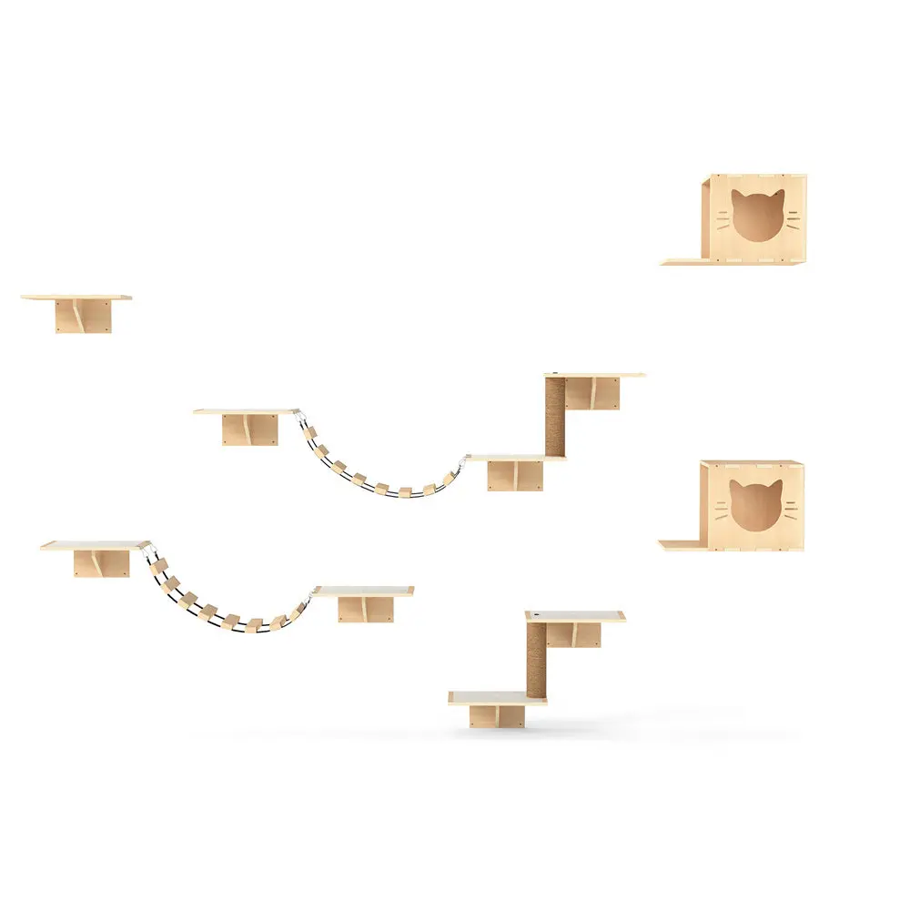 Ensemble d'escalade mural Coziwow en bois naturel pour chats — Jouets pour chiens