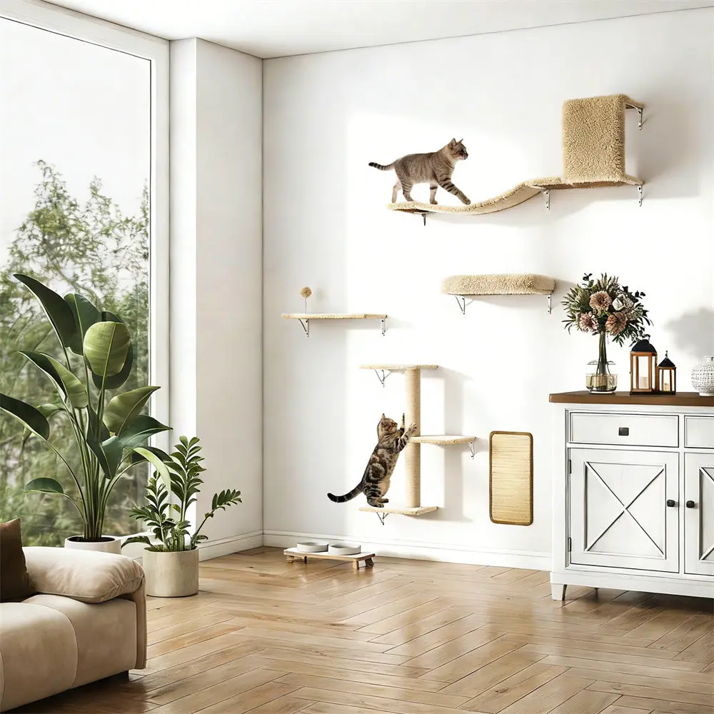 Coziwow 5-Piece Wall-Mounted Cat Activity Set - Beige