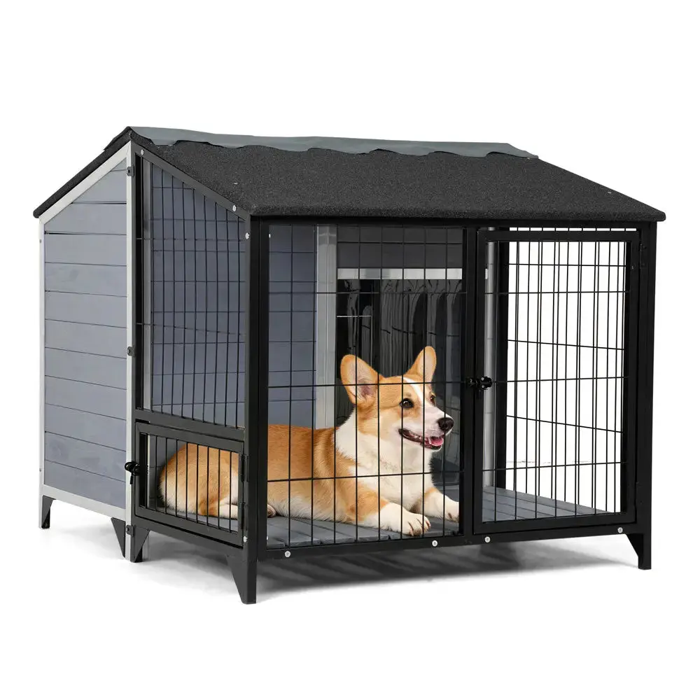 Coziwow 46"L 2-in-1 Wooden Aluminum Outdoor Dog House with Run