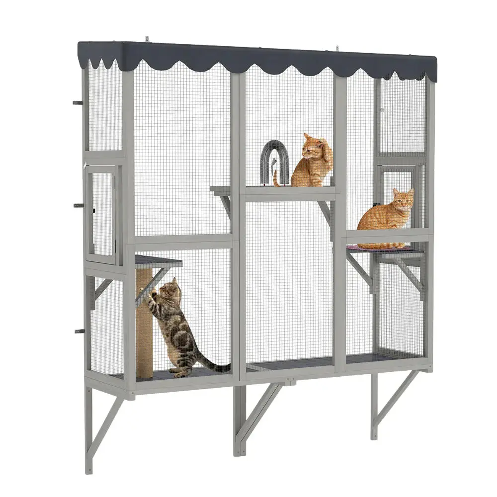 Coziwow 59"L Wooden Outdoor Window Cat Catio with Rainproof Cover — Dog Toys