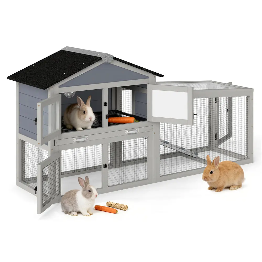 Coziwow 58"L 2-Story Outdoor Wooden Rabbit Hutch - 58.5"L x 16.9"W x 31.5"H