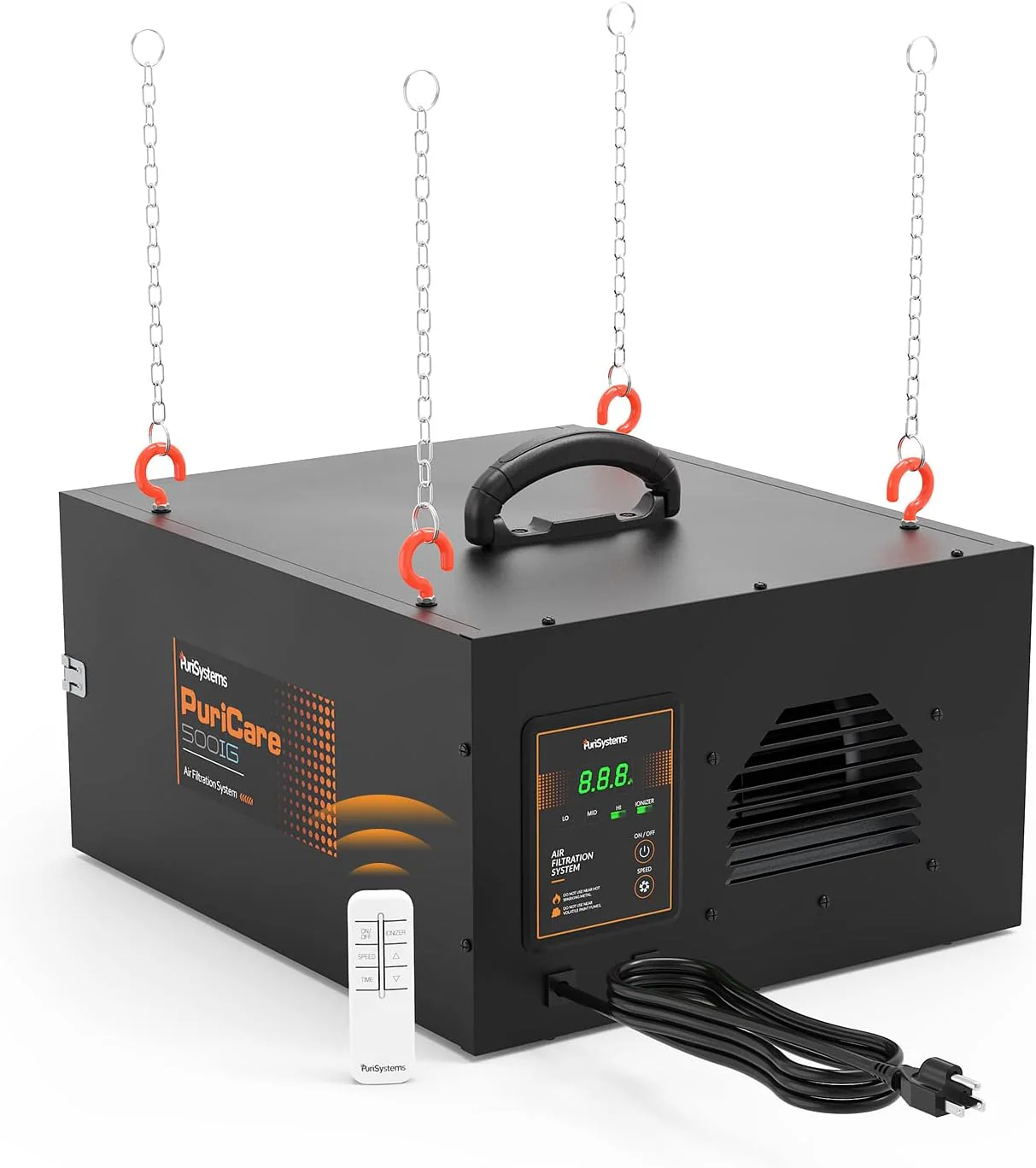 Purisystems Air Filtration System 3-Speed Remote, Built-in Ionizer, Hanging Air Filter w/RF Remote, up to 500 sq. ft