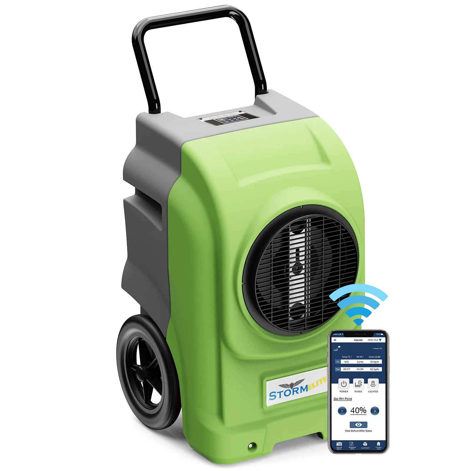 AlorAir® Storm Elite | 270 Pints Smart Wi-Fi Commercial Dehumidifiers with Pump & Drain Hose for Large Room or Basements - Green — Humidifier