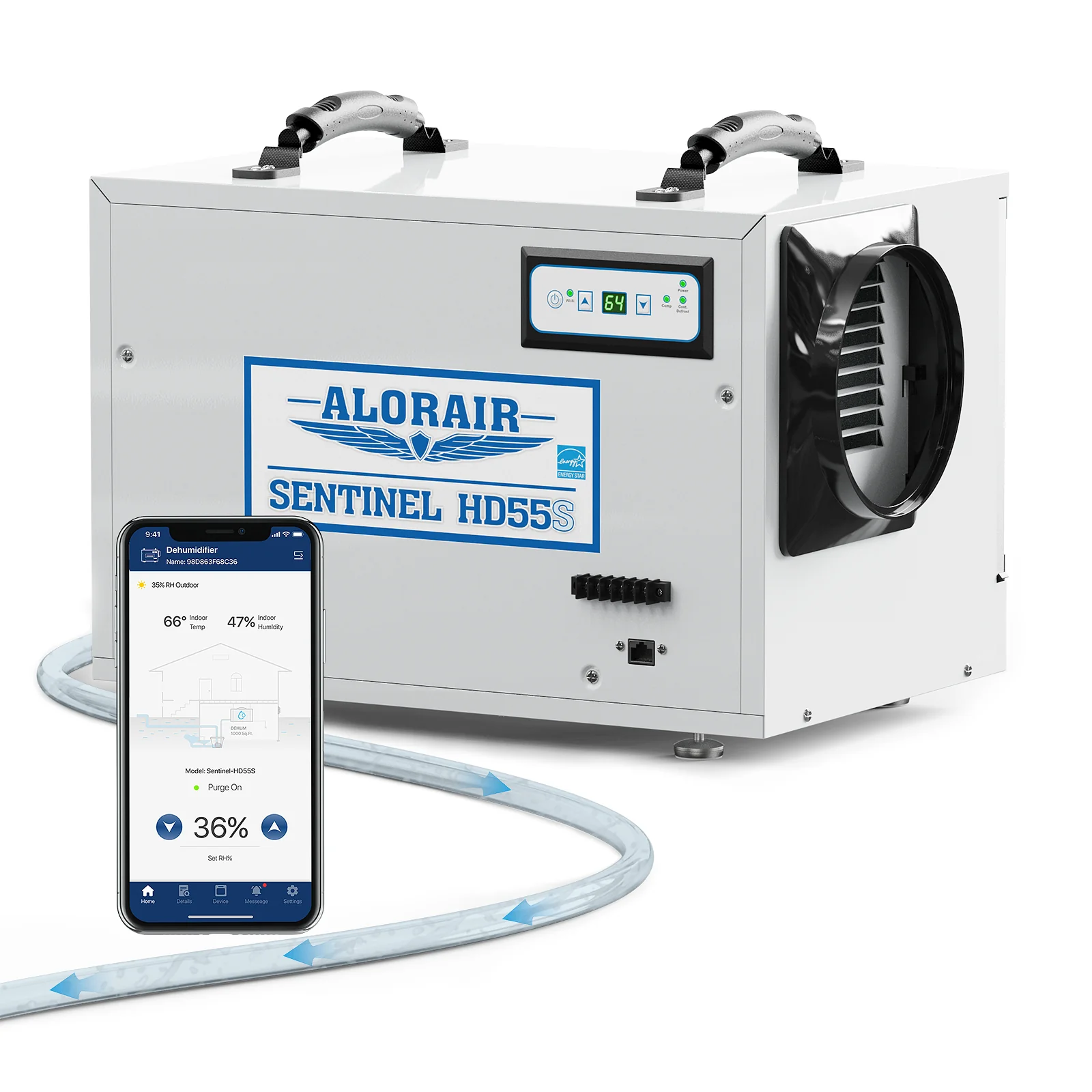 AlorAir® WiFi App Controlled Dehumidifier Removal 120PPD Size for 1300 sq. ft | Sentinel HD55S White Wifi — Humidifier