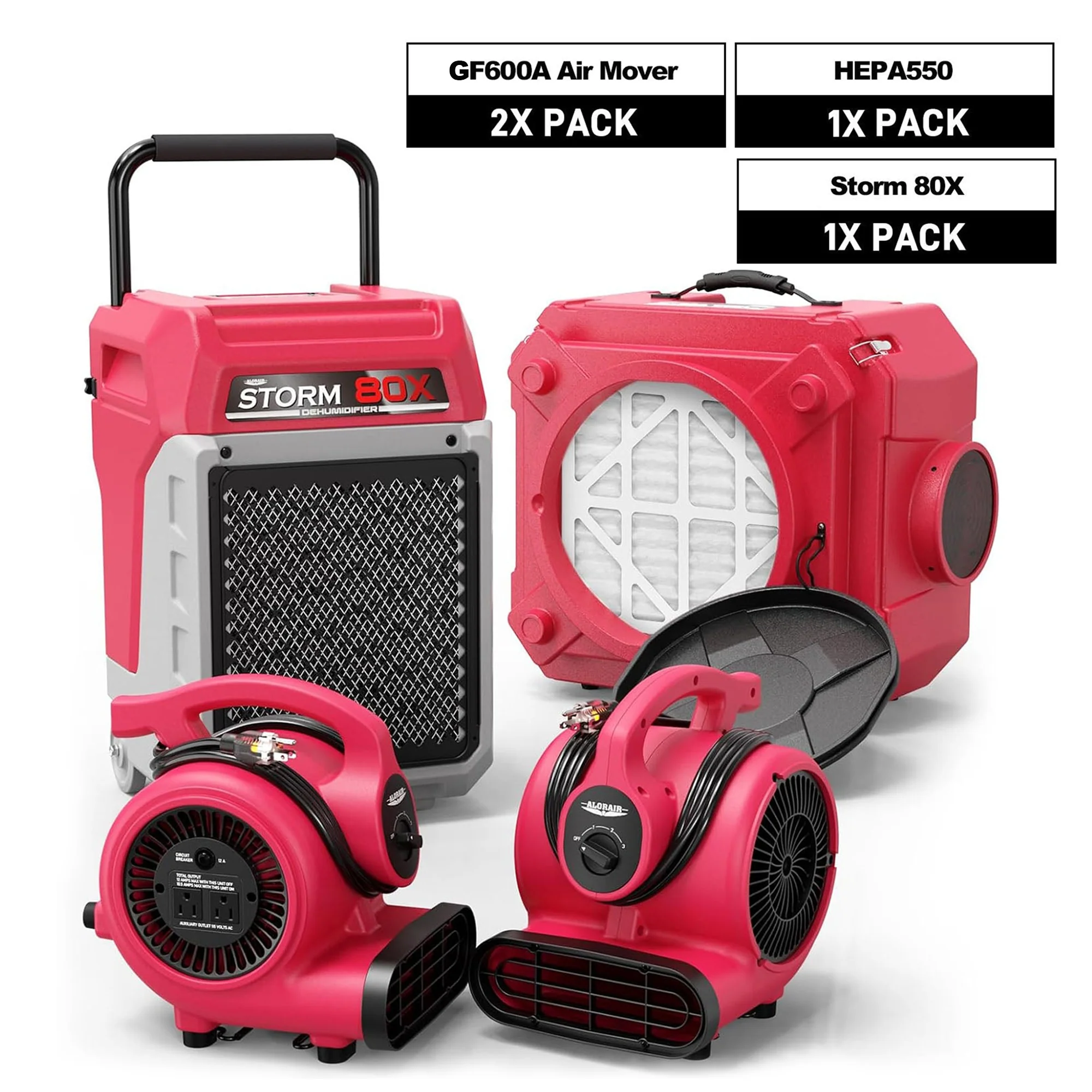 AlorAir Storm 80X Déshumidificateur + HEPA 550 Épurateur + 2x GF600A Ventilateurs