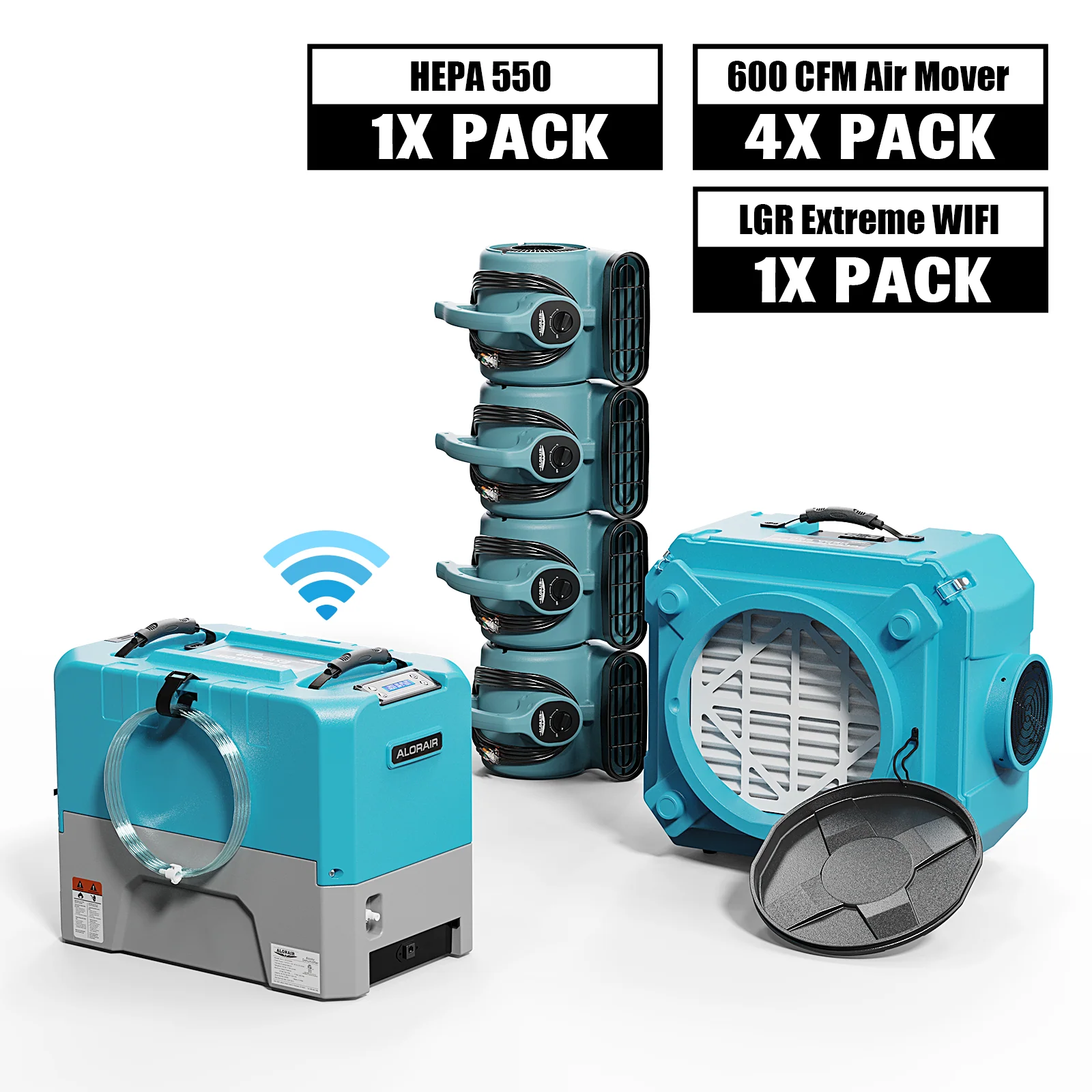 Alorair Water Damage Restoration Package with 1 x Commercial Dehumidifier,4/8 x Air Movers and 1x Air Scrubber - 4 packs / Yellow / Yellow — Humidifier