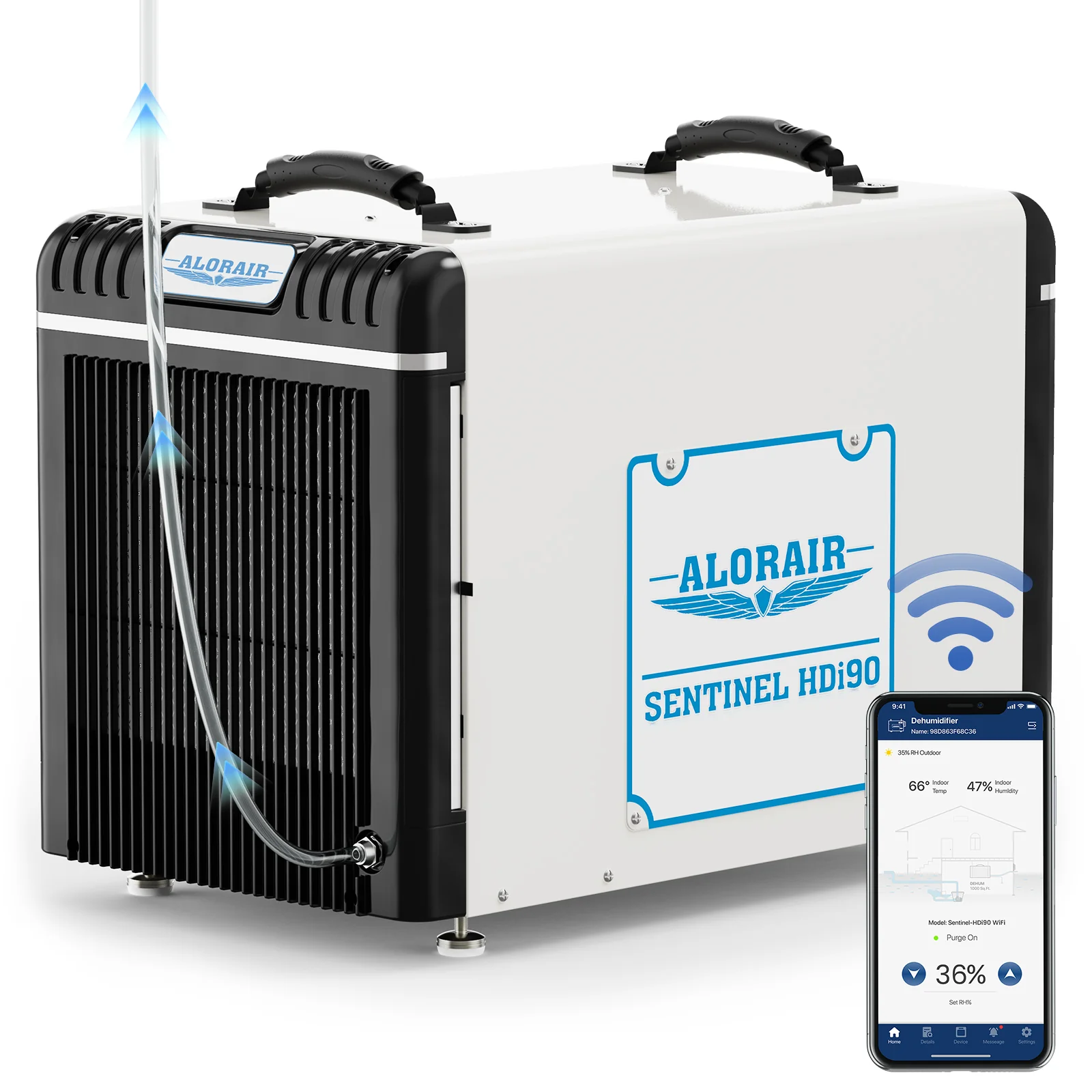 AlorAir WiFi 198 PPD Crawl Space Dehumidifier with Condensate Pump | Sentinel HDi90 Wifi | Size for 2600 sq.ft — Humidifier
