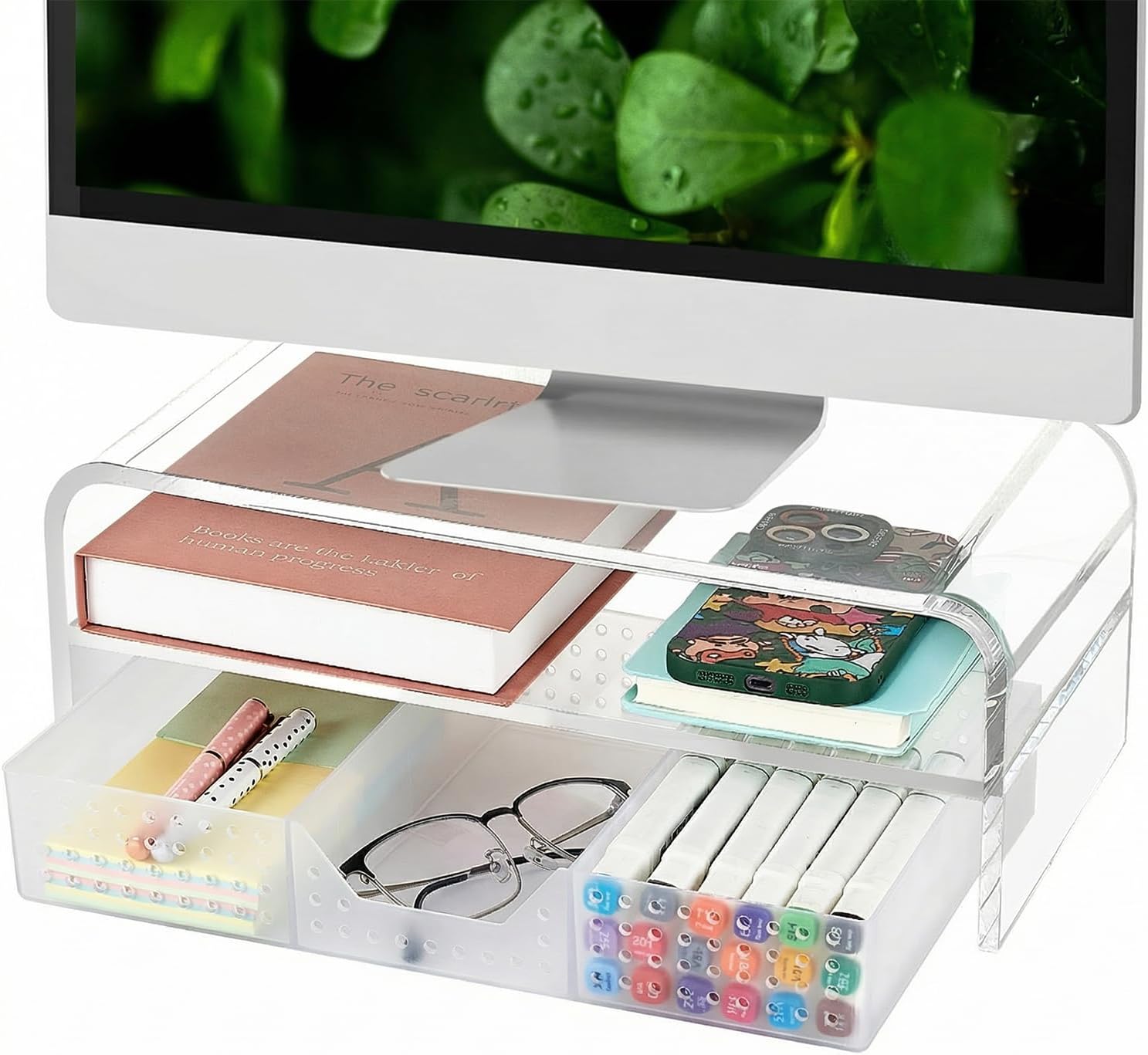 Support de moniteur OPNICE acrylique 2 étages avec tiroir — Accessoires pour ordinateurs portables
