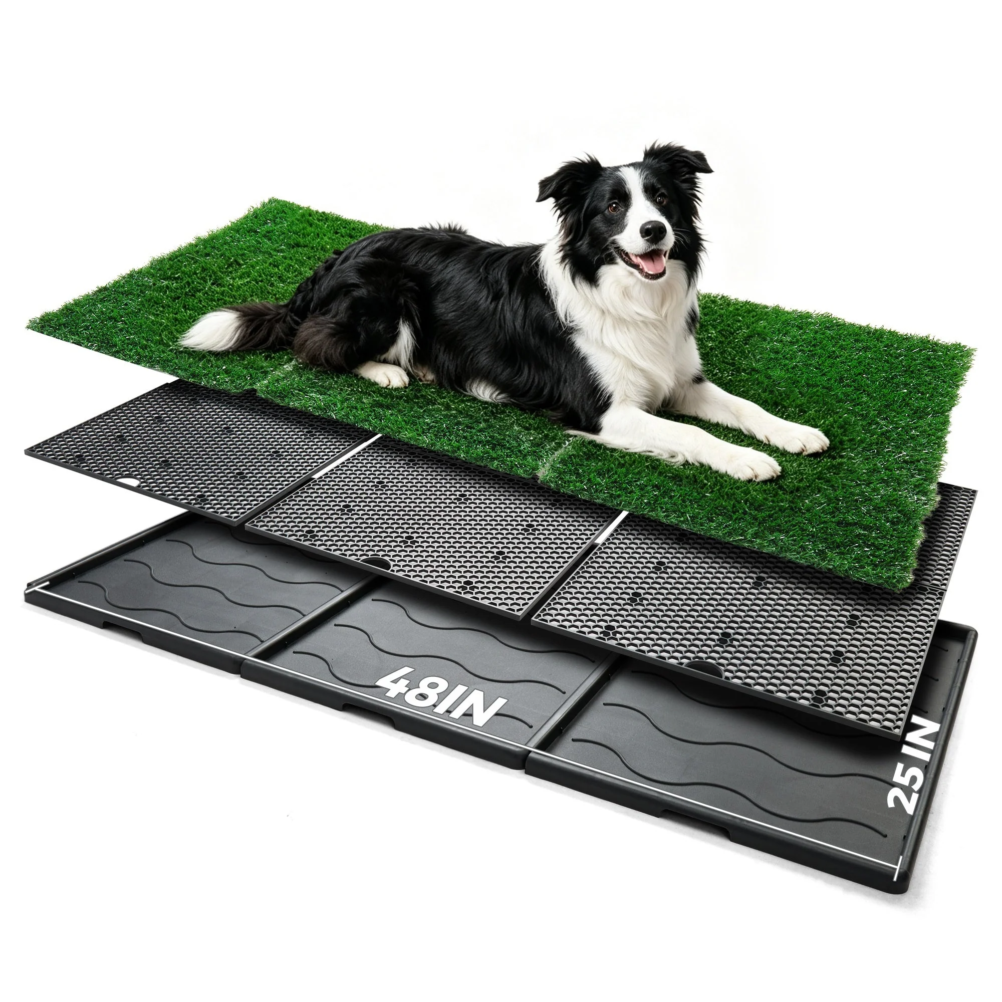 Coziwow 48"L Black & Green 3-Panel PP Artificial Grass Pet Toilet