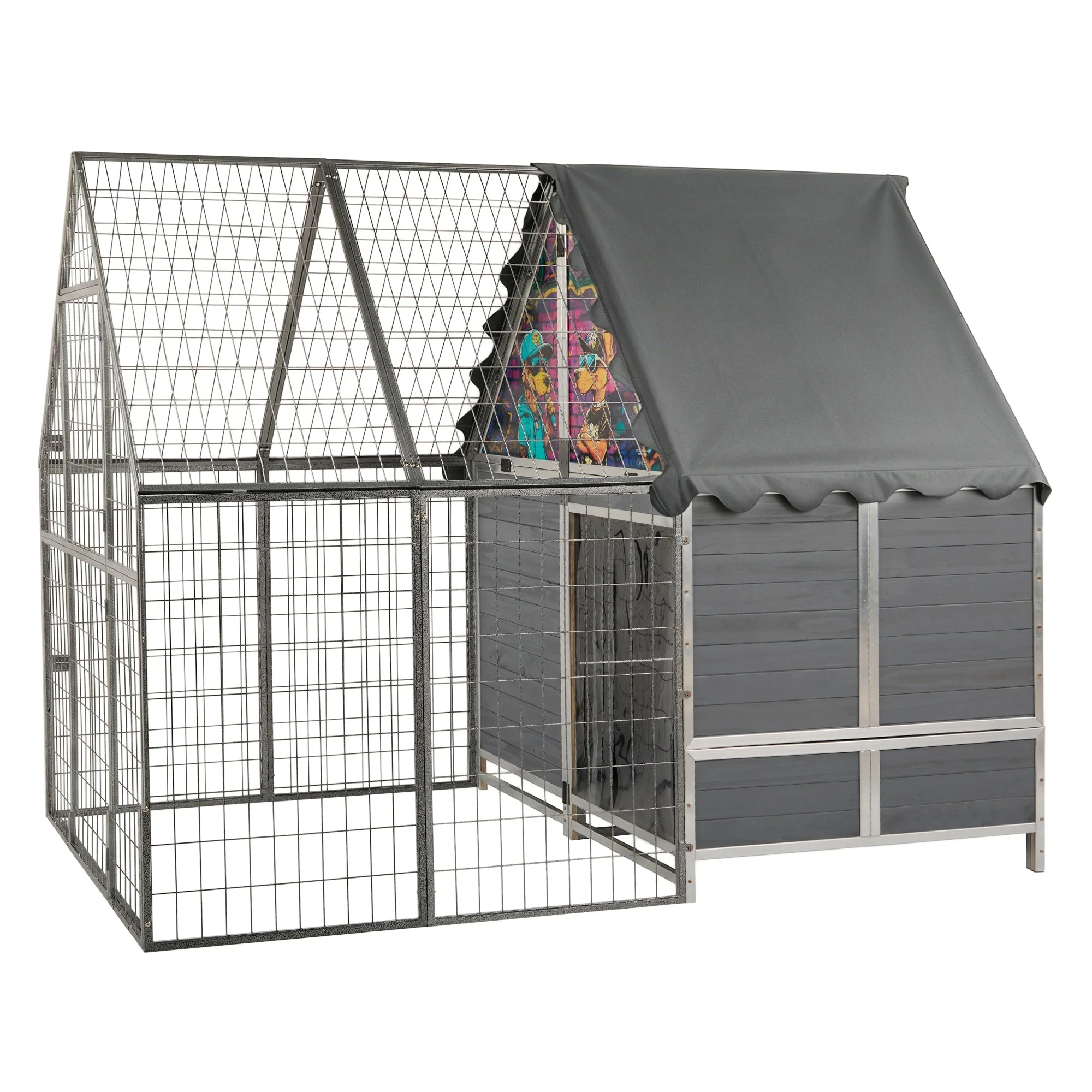 Coziwow 87"L Chenil Extérieur 2-en-1 Renforcé Métal et Bois — Caisse pour chien
