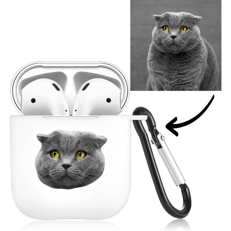 Custom Photo Earbuds Case for AirPods – Cute Cat White