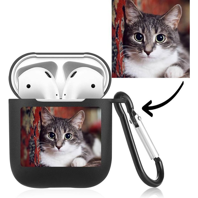 Étui photo personnalisé pour AirPods motif chat noir — Écouteurs sans fil