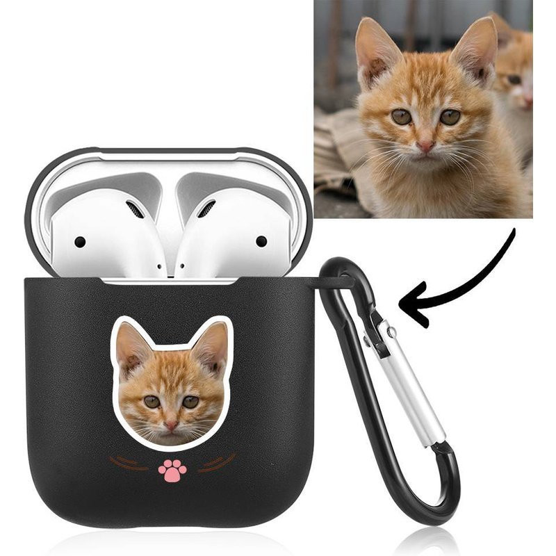 Étui photo personnalisé pour AirPods chat noir — Écouteurs sans fil