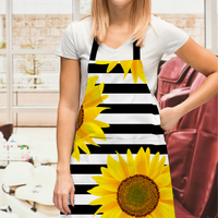 Personalized Apron Sunflowers Striped Black White — Kitchen Gadgets