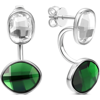 Silver Stud Earrings with Swarovski Green Rhinestone