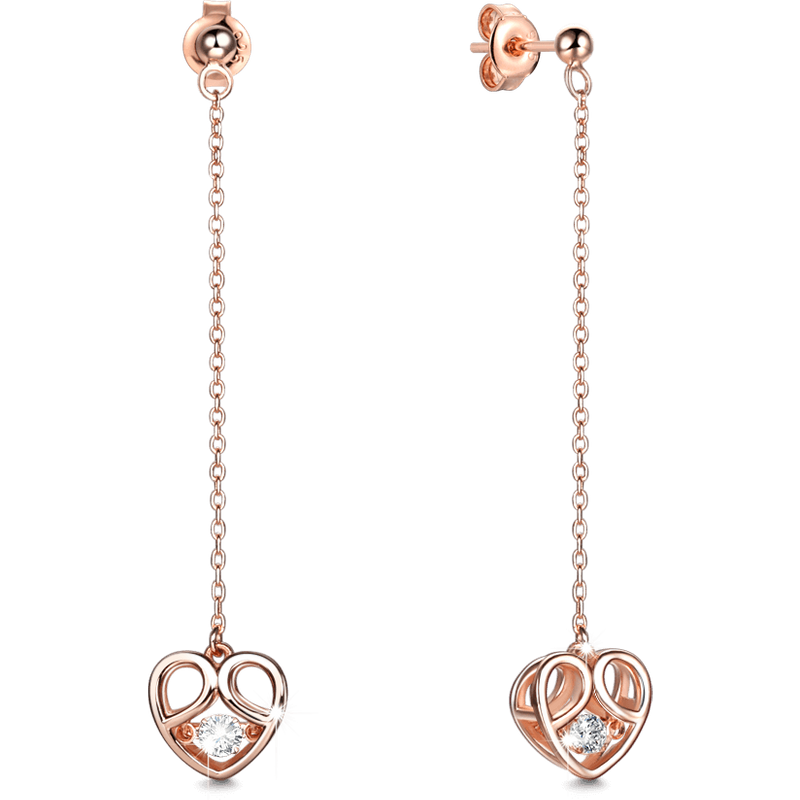 Rose Gold Heart Stud Earrings with Rotating Stone — Stud Earrings