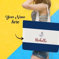 Custom Text Blue Shopping Bag for Women