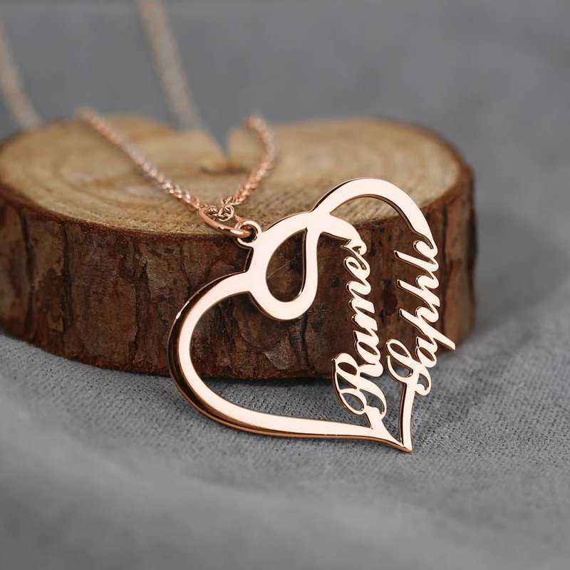 Collier Argent Cœur Deux Noms — Collier Argent Femme