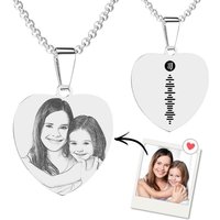 Collier cœur personnalisé avec code musical et photo — Collier Argent Femme