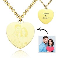 Engraved Heart Necklace with Photo — Silver Necklace Women