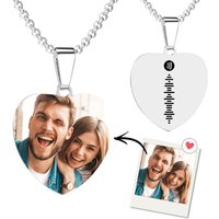 Heart Photo Locket Necklace with Engraving — Silver Necklace Women