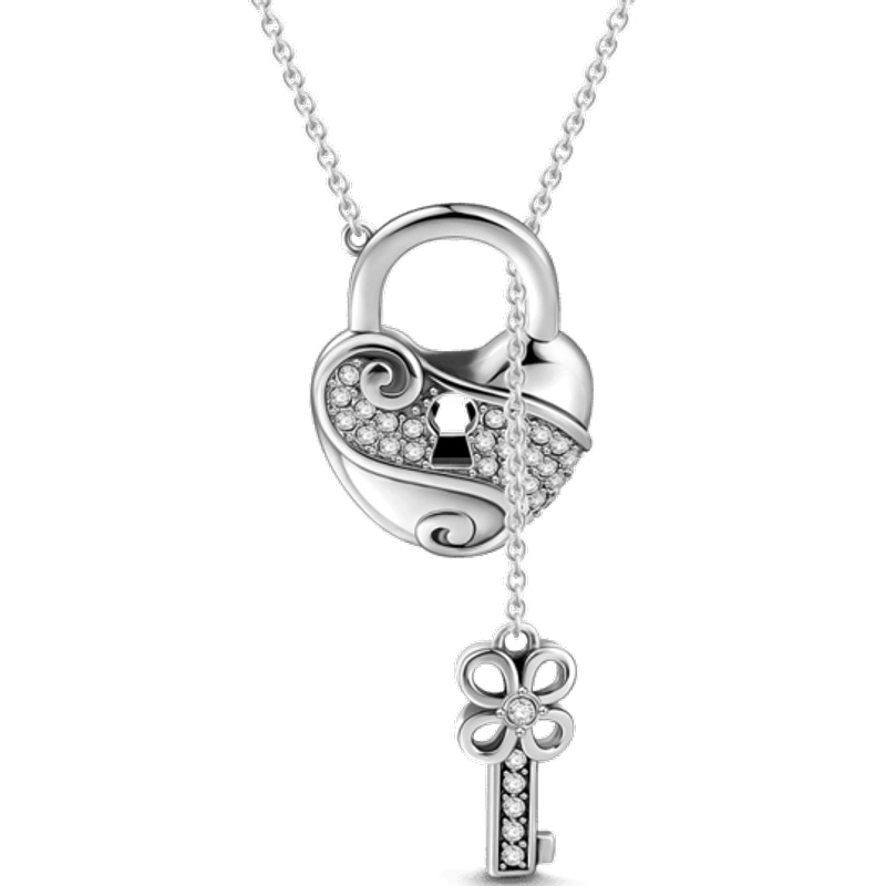 Love Key and Lock Silver Necklace