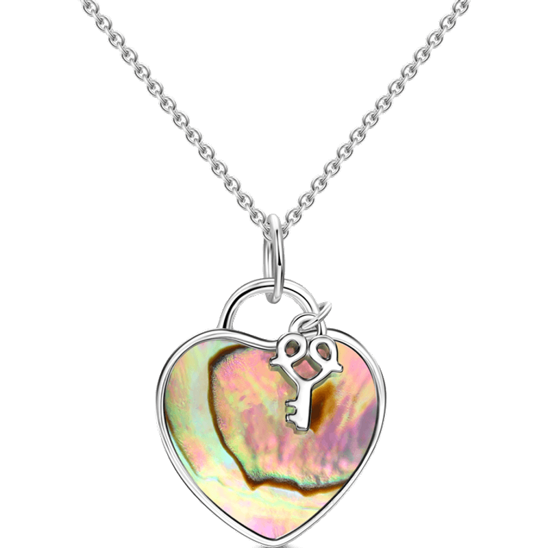 Collier argenté cœur et clé pour couples — Collier Argent Femme