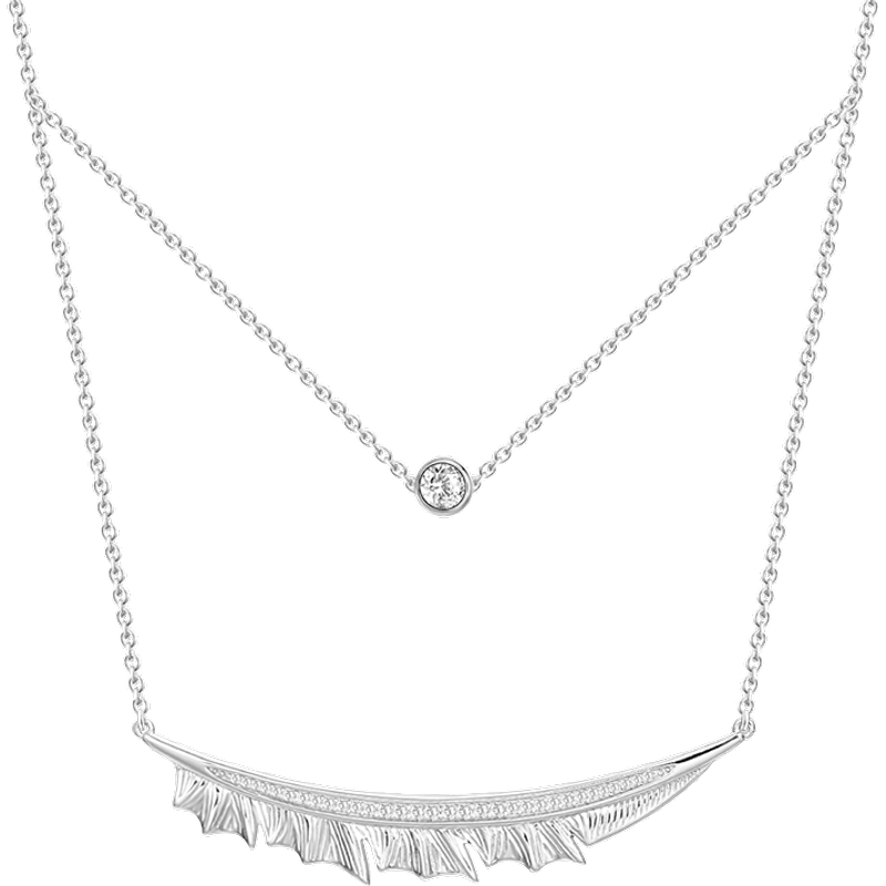 Collier Double Chaîne Feuille au Vent Plaqué Platine — Collier Chaîne Homme