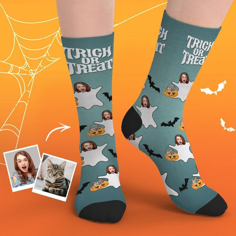 Chaussettes Halloween Visage pour Amateurs de Chats — Chaussettes fantaisie