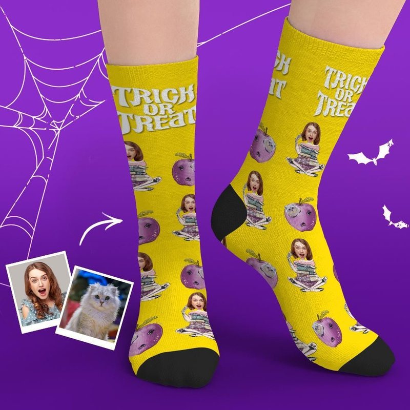 Custom Halloween Socks With Faces Pet Lover Gift — Novelty Socks
