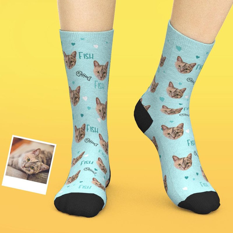 Chaussettes chat et poisson personnalisées — Chaussettes fantaisie