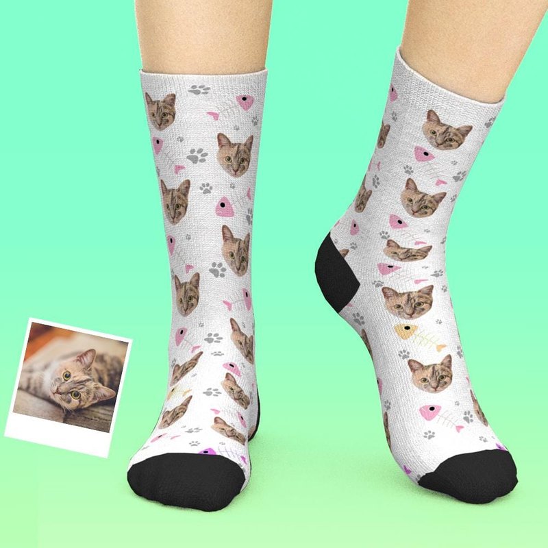 Custom Pet Socks with Cat Face — Novelty Socks