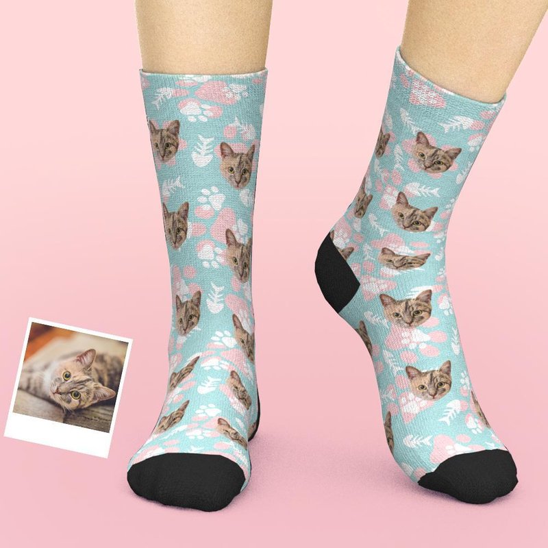 Personalized Fish Bone Cat Socks — Novelty Socks