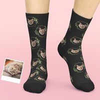 Custom Pet Photo Socks with Leaves