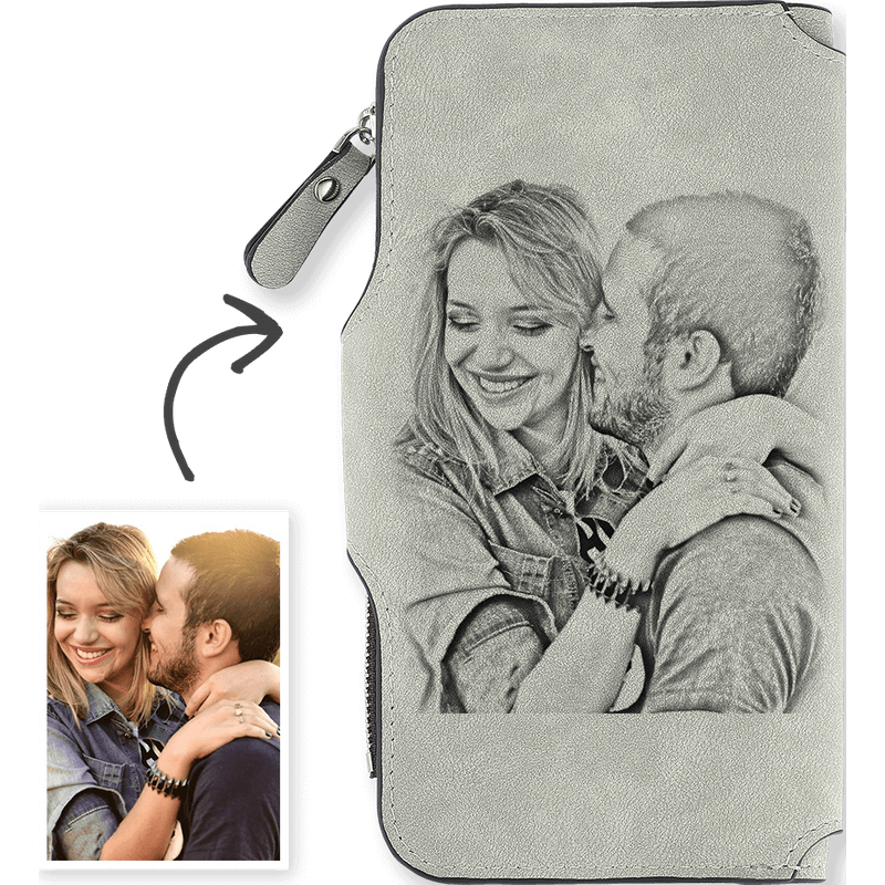Portefeuille avec Photo et Fermeture à Glissière – Gris Clair — Portefeuille Homme