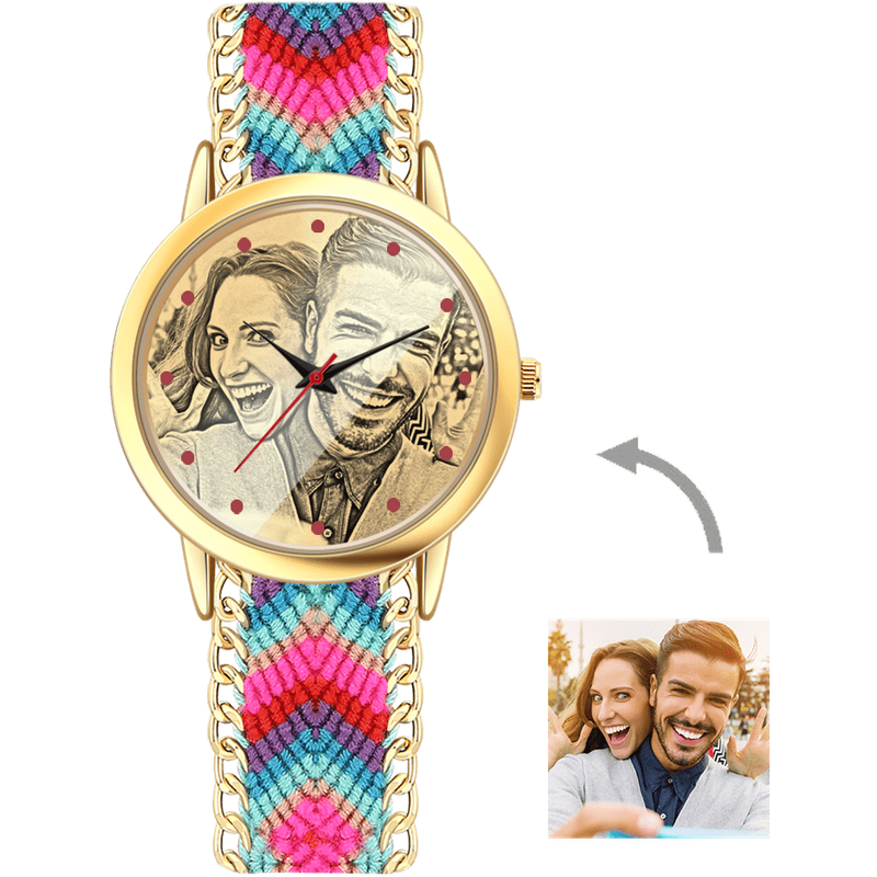 Cadeau d'anniversaire de montre photo couleur tressée pour hommes — Montres pour hommes