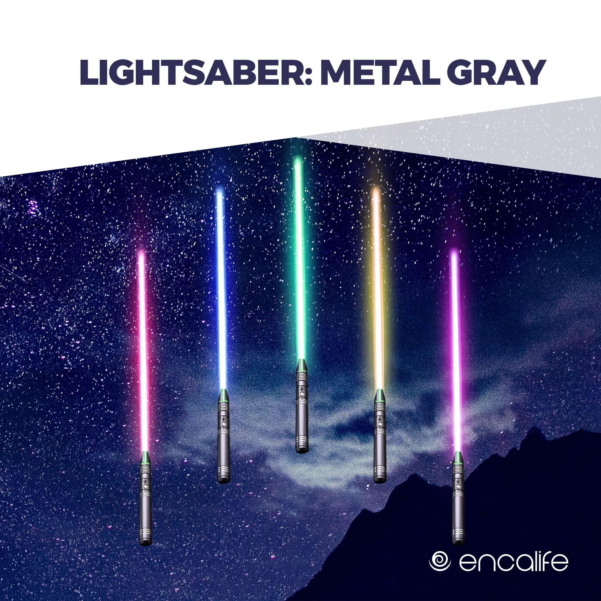 Sabre Laser LED Encalife Cieltan avec Poignée Métallique Grise — Gadgets de cuisine