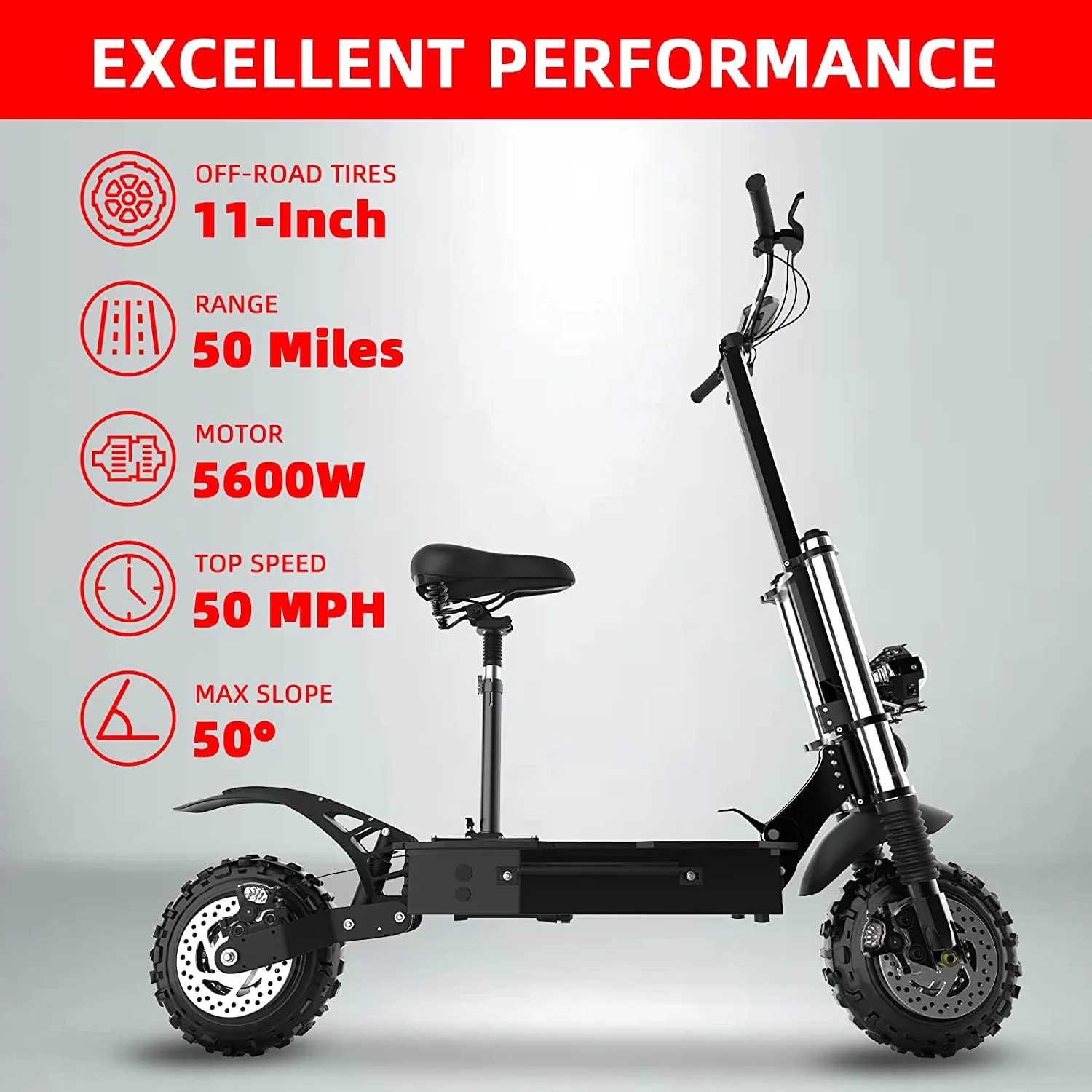 5,600W Electric Scooter with Foldable Design and Comfortable Seat — Fitness Equipment