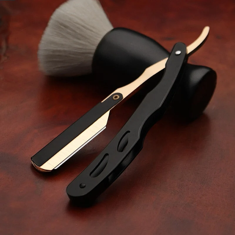 Razor For Men | Sharp Straight Edge Blade - Silver + 10 Free Blades