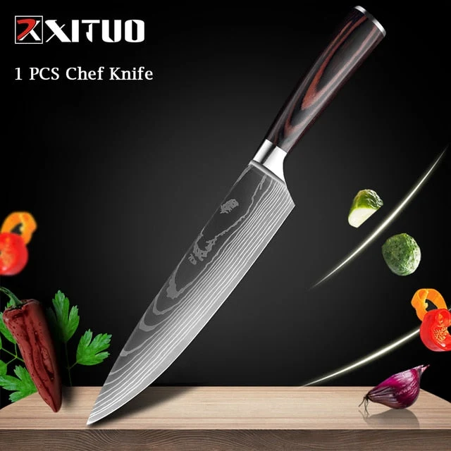 Ergonomic Chef’s Knife | Laser Damascus Pattern — Kitchen Knives
