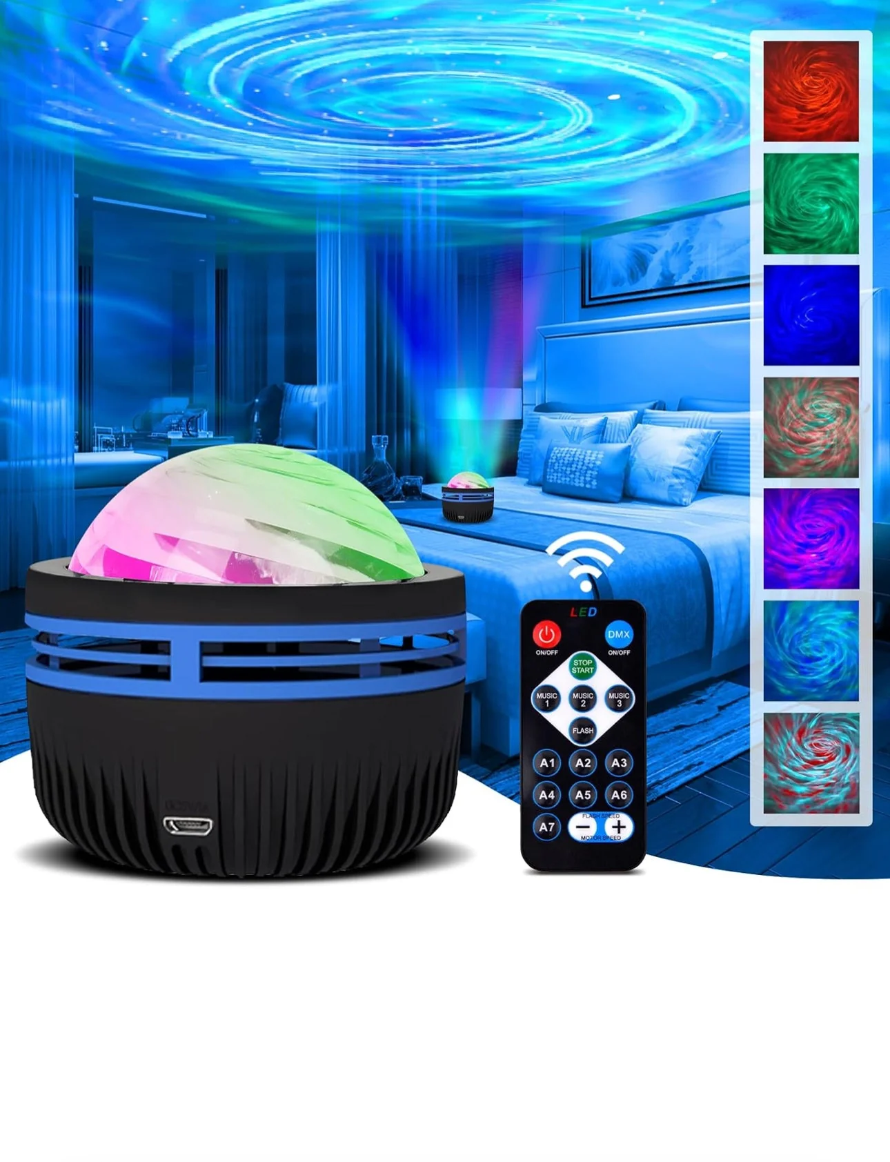 Projecteur d'Aurores Boréales Encalife avec Télécommande et Couleurs RGB — Veilleuses et lampes galaxie