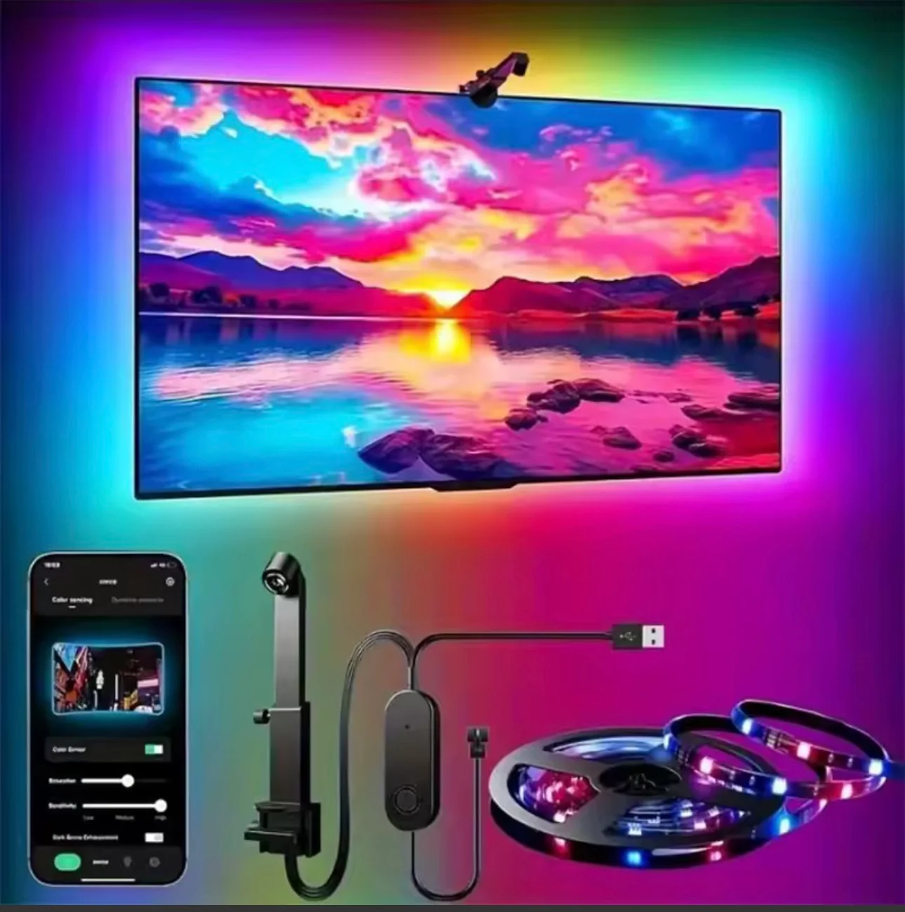Bandeau LED RGBIC pour Téléviseur avec Contrôle par App pour 55-75 Pouces — Veilleuses et lampes galaxie