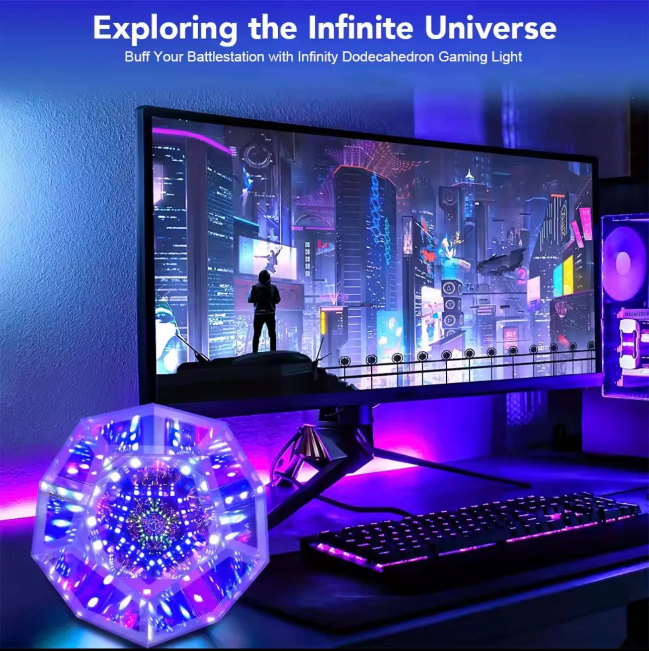 Lumière de Nuit LED Dodecaèdre Infini Encalife pour Décor de Salle de Jeu — Veilleuses et lampes galaxie