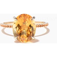 Oval Cut Natural Citrine Engagement Ring Citrine Half Eternity Wedding Ring