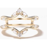 Mixed Cut Diamond Moissanite Ring Enhancer Double Curved Matching Band — Stackable Rings
