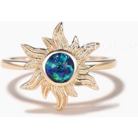 Rapunzel Inspired Solitaire Ring Round Cut Black Opal Sun Engagement Ring