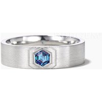 6mm Brushed Solitaire Men Band Hexagon Cut Color-change Alexandrite Ring