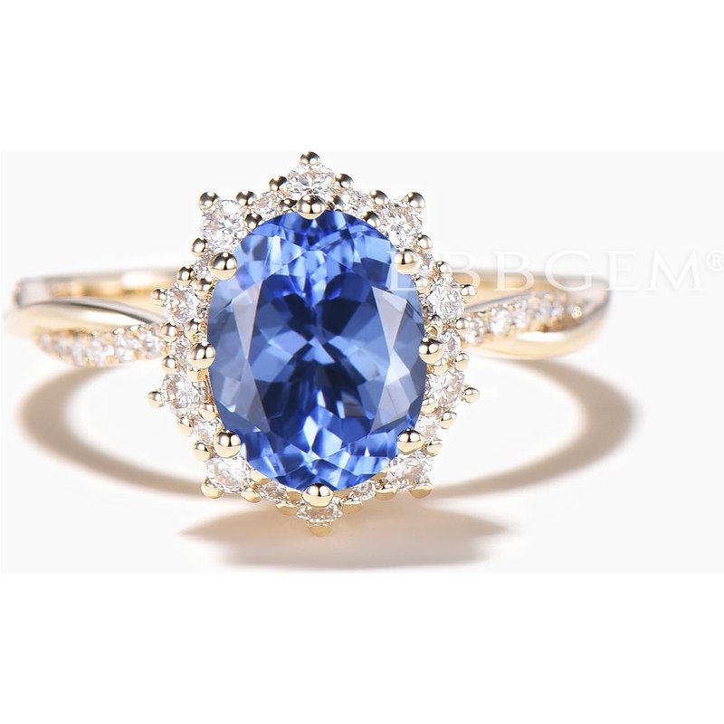 Twisted Engagement Ring 1.5CT Oval Cut Natural Tanzanite Diamond Halo Ring — Engagement Rings